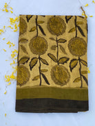 Sunflower Blockprint Vanaspati Chanderi Saree gray and green store