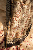 Black Checkered Bagru Print Chanderi Saree / gray and green store