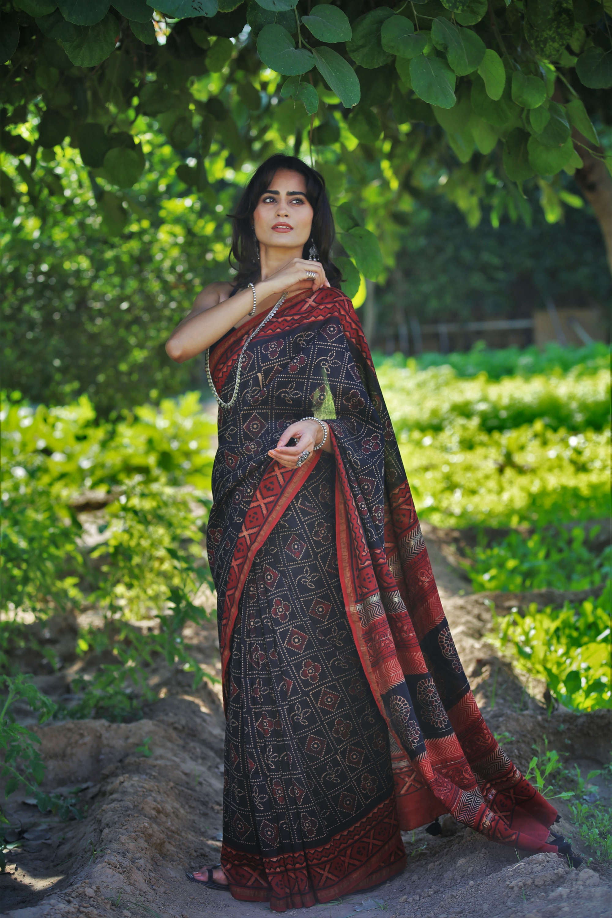 chanderi saree naturally dyed saree black saree blockprint saree