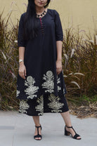 Black Blockprint Kurta-Cullotes Suit Set