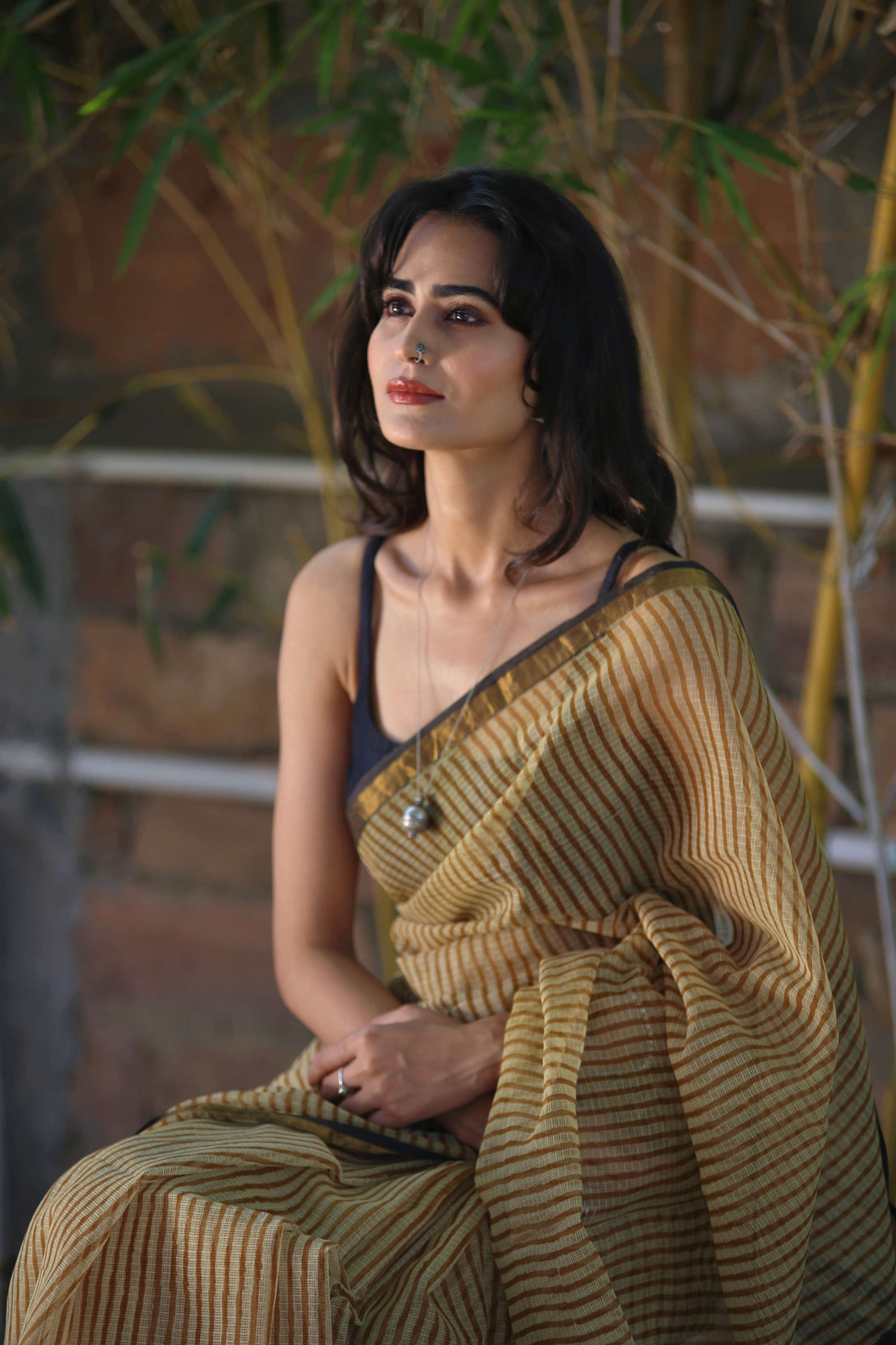 blockprint kota doria saree with tassels