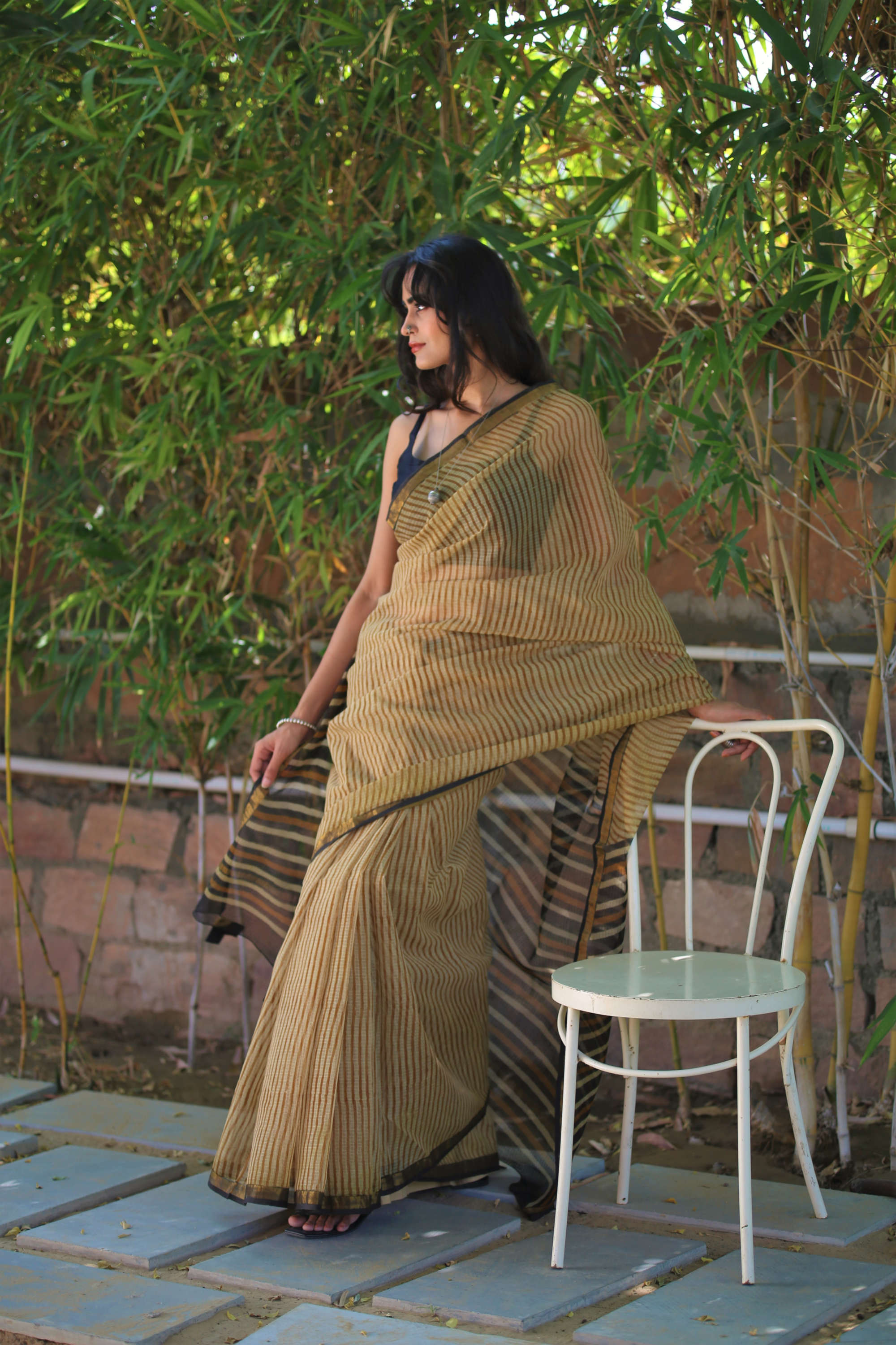 blockprint kota doria saree with tassels