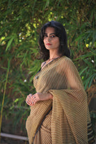 blockprint kota doria saree with tassels