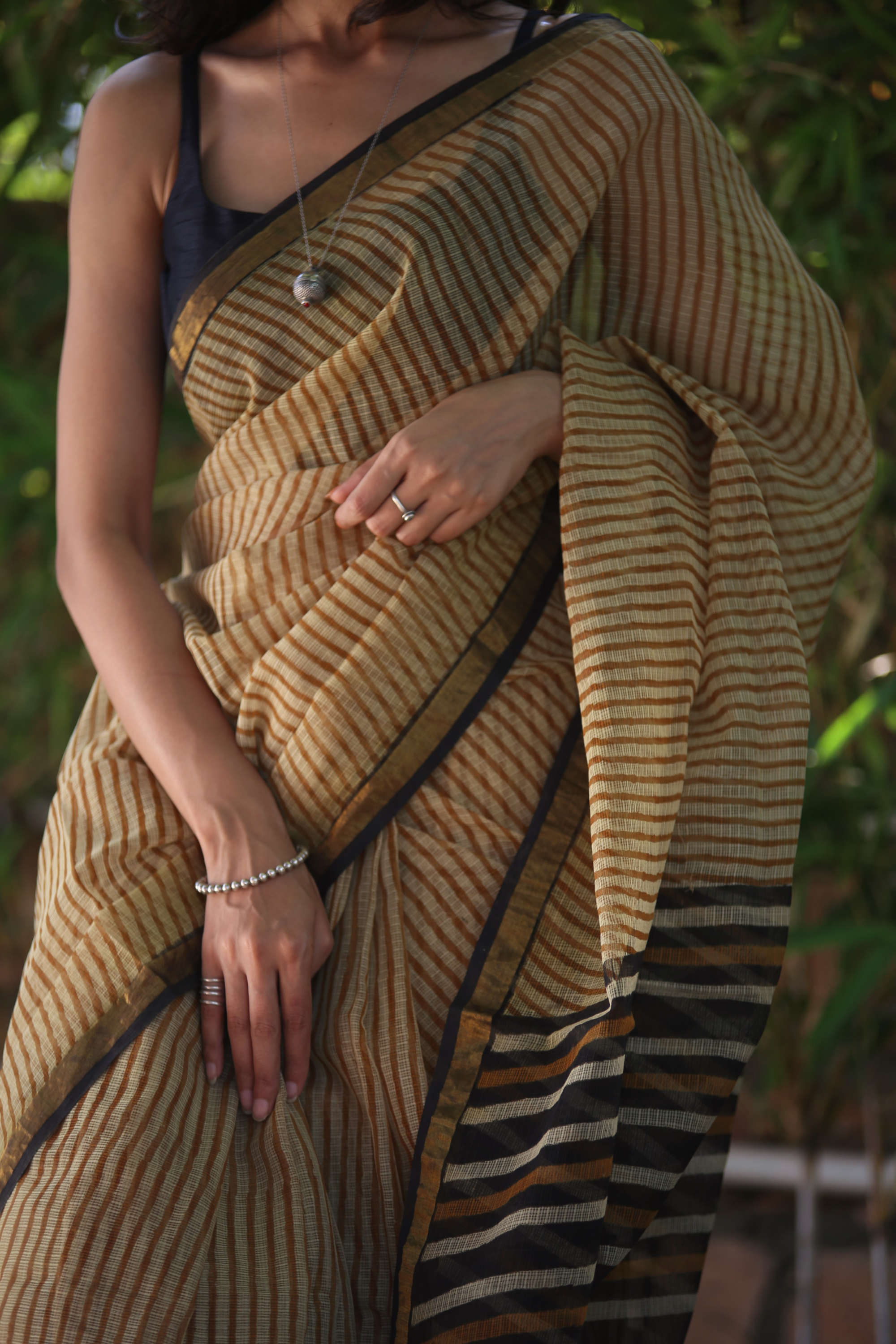 blockprint kota doria saree with tassels