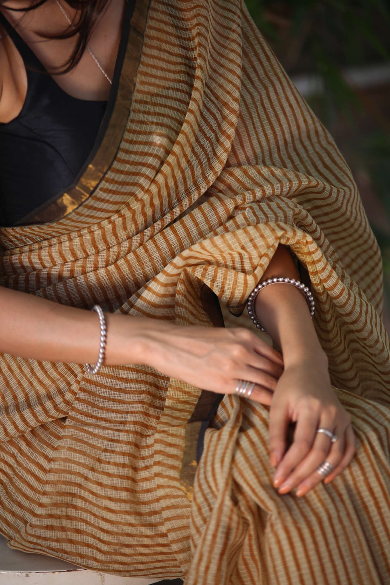 blockprint kota doria saree with tassels