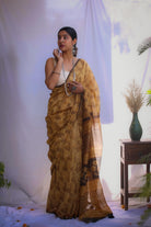 Blockprint Golder Saree, Vanaspati print ajrakh print chanderi saree