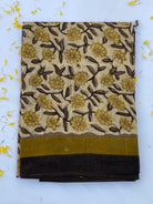 Blockprint Vanaspati golden color Chanderi Saree gray and green store