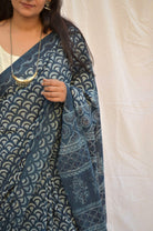 Indigo Cotton Shell Print Saree gray and green store