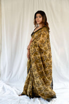 Blockprint Vanaspati golden color Chanderi Saree gray and green store