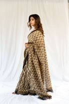 Blockprint Vanaspati golden color Chanderi Saree gray and green store