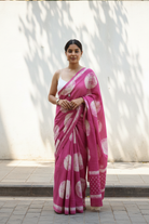 Ambar Pink Polka Dabu Print Saree - Full Length