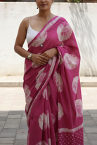 Ambar Pink Polka Dabu Print Saree - Torso Only