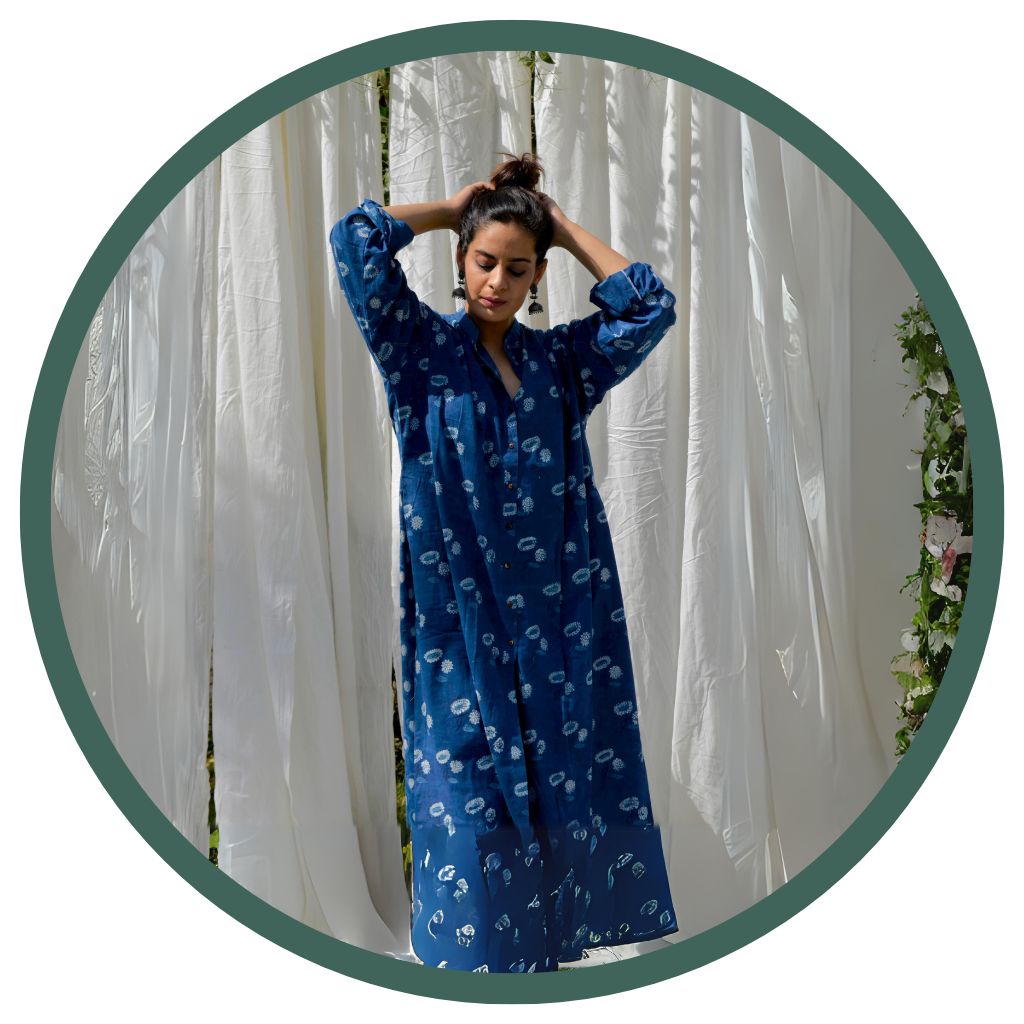 gray and green blockprint kurtas