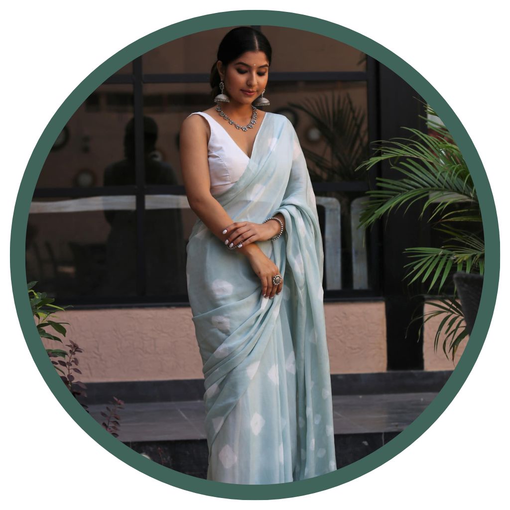 gray and green saree
