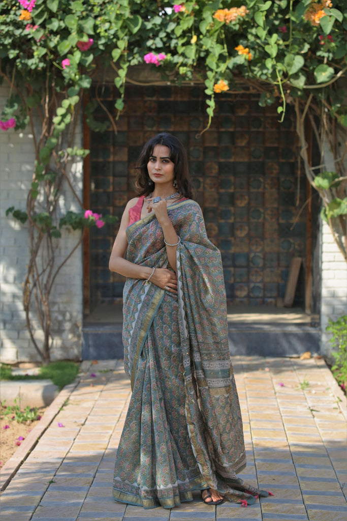 chanderi saree maheshwari saree blockprint saree beautiful saree green saree