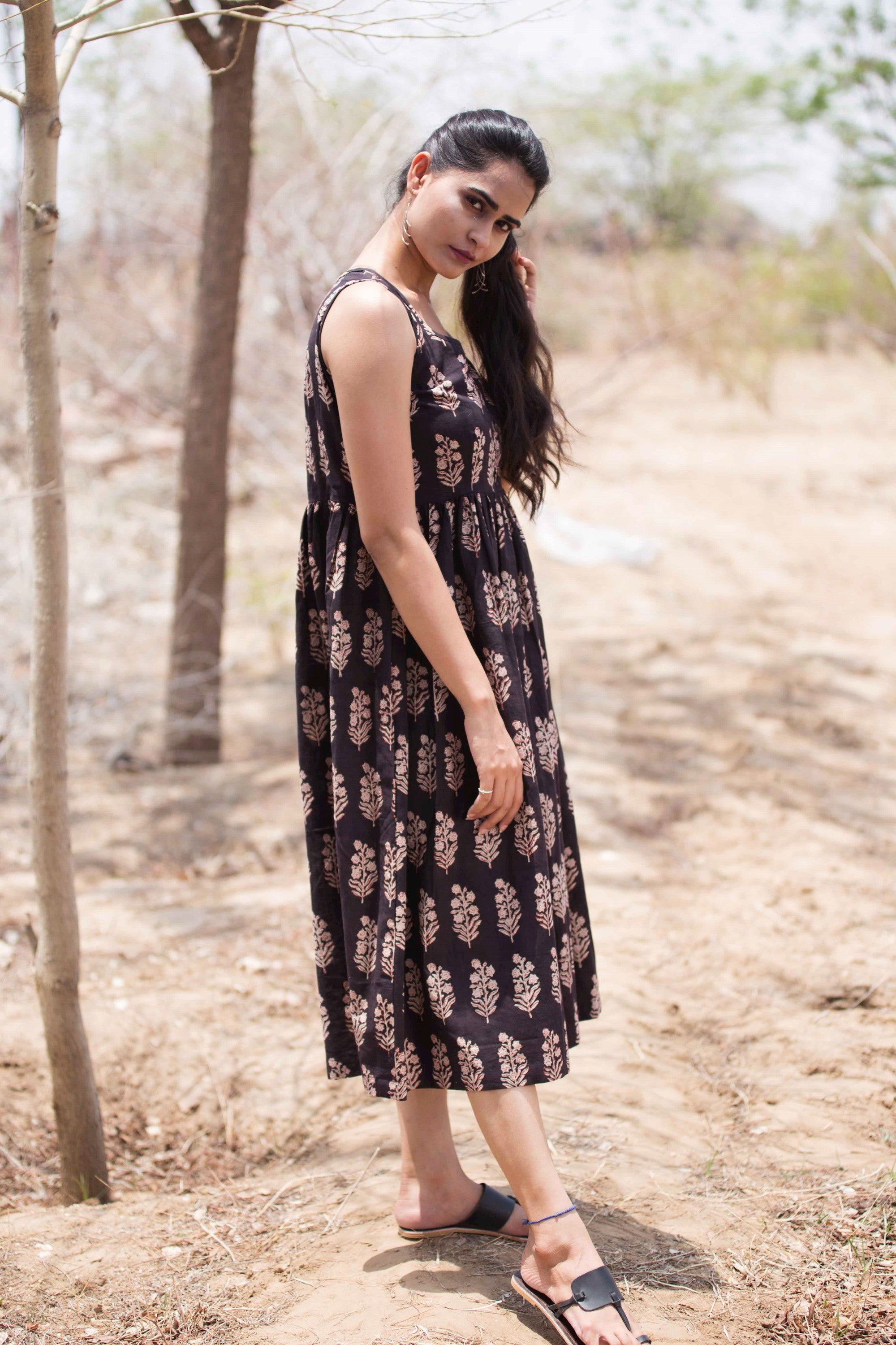 Black Bagru Print Dress cum Kurta