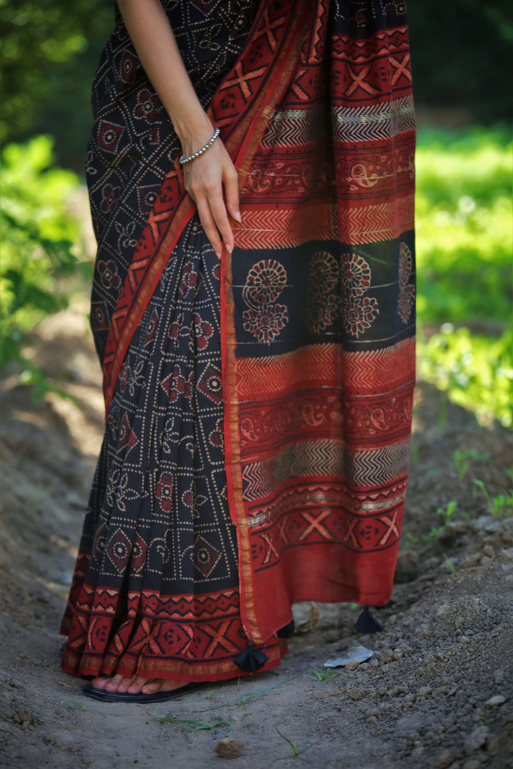 chanderi saree naturally dyed saree black saree blockprint saree