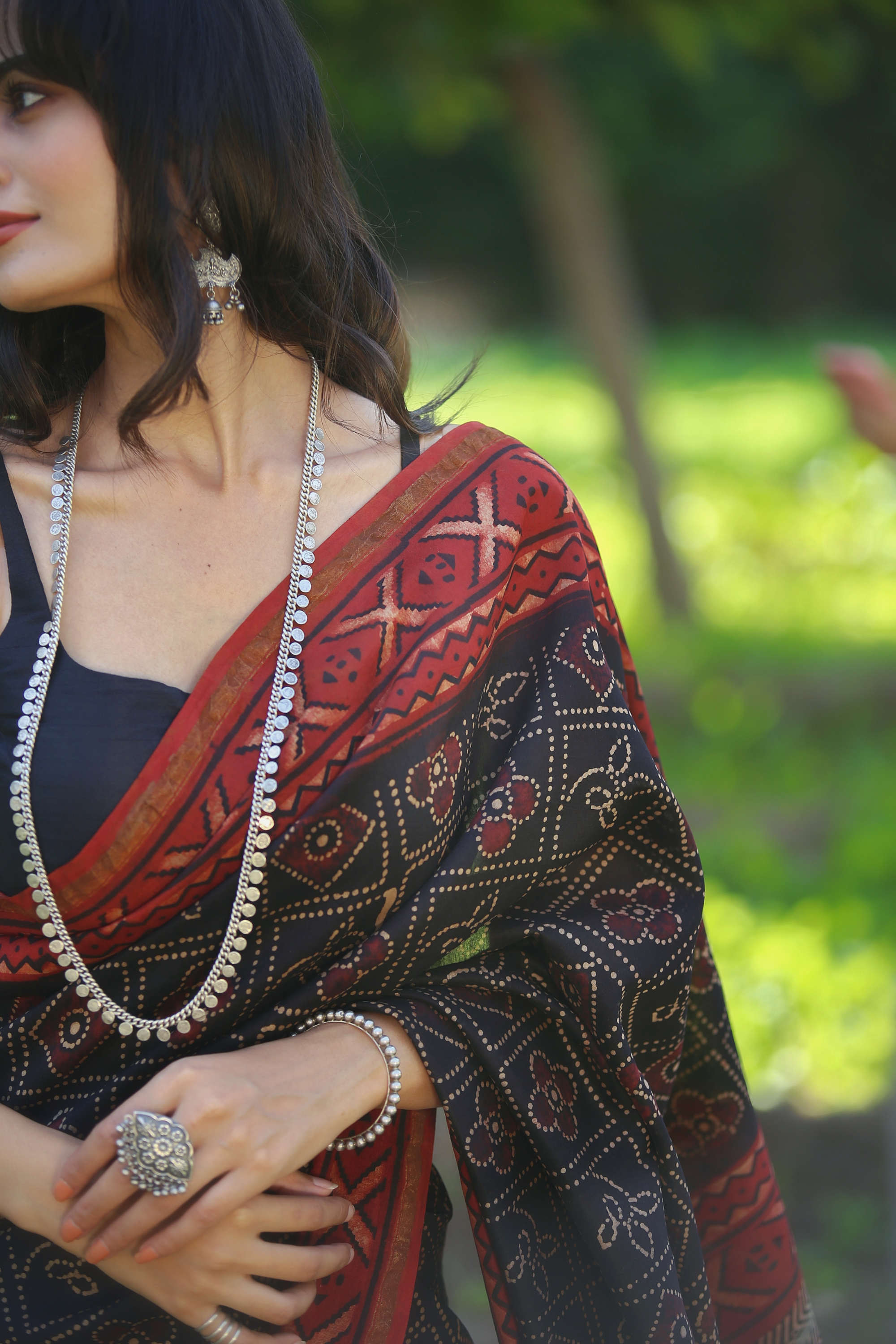 chanderi saree naturally dyed saree black saree blockprint saree