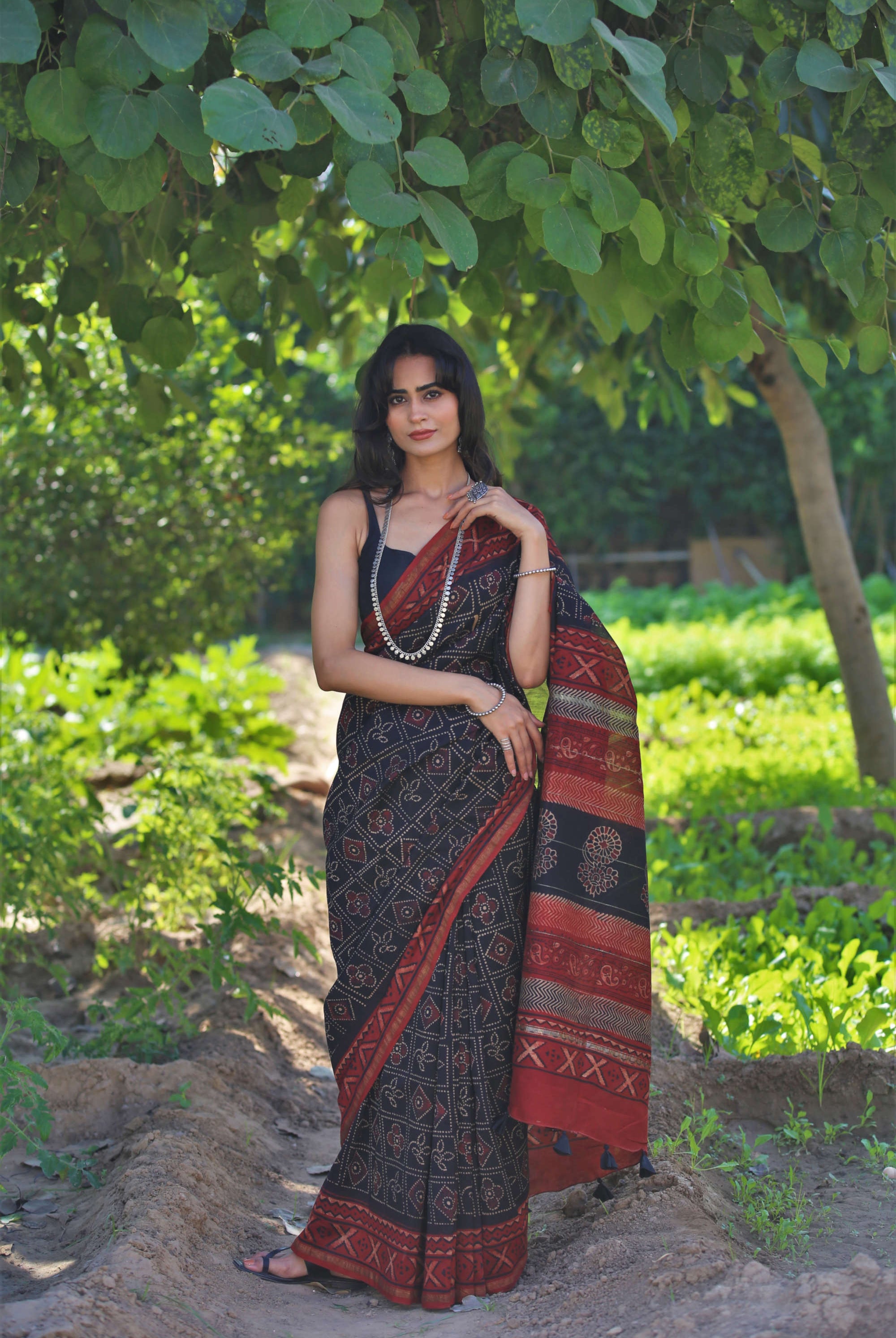 chanderi saree naturally dyed saree black saree blockprint saree