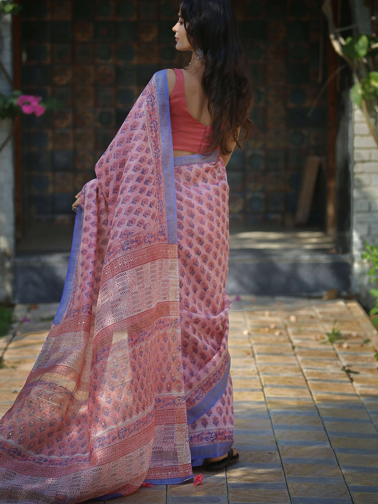 chanderi saree maheshwari saree blockprint saree beautiful saree pink saree