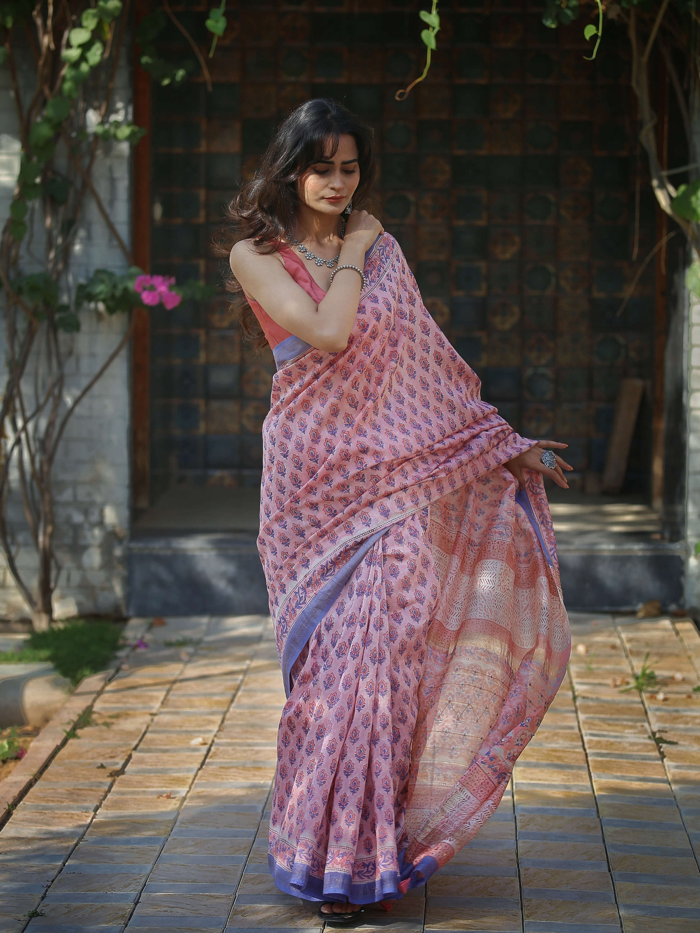 chanderi saree maheshwari saree blockprint saree beautiful saree pink saree