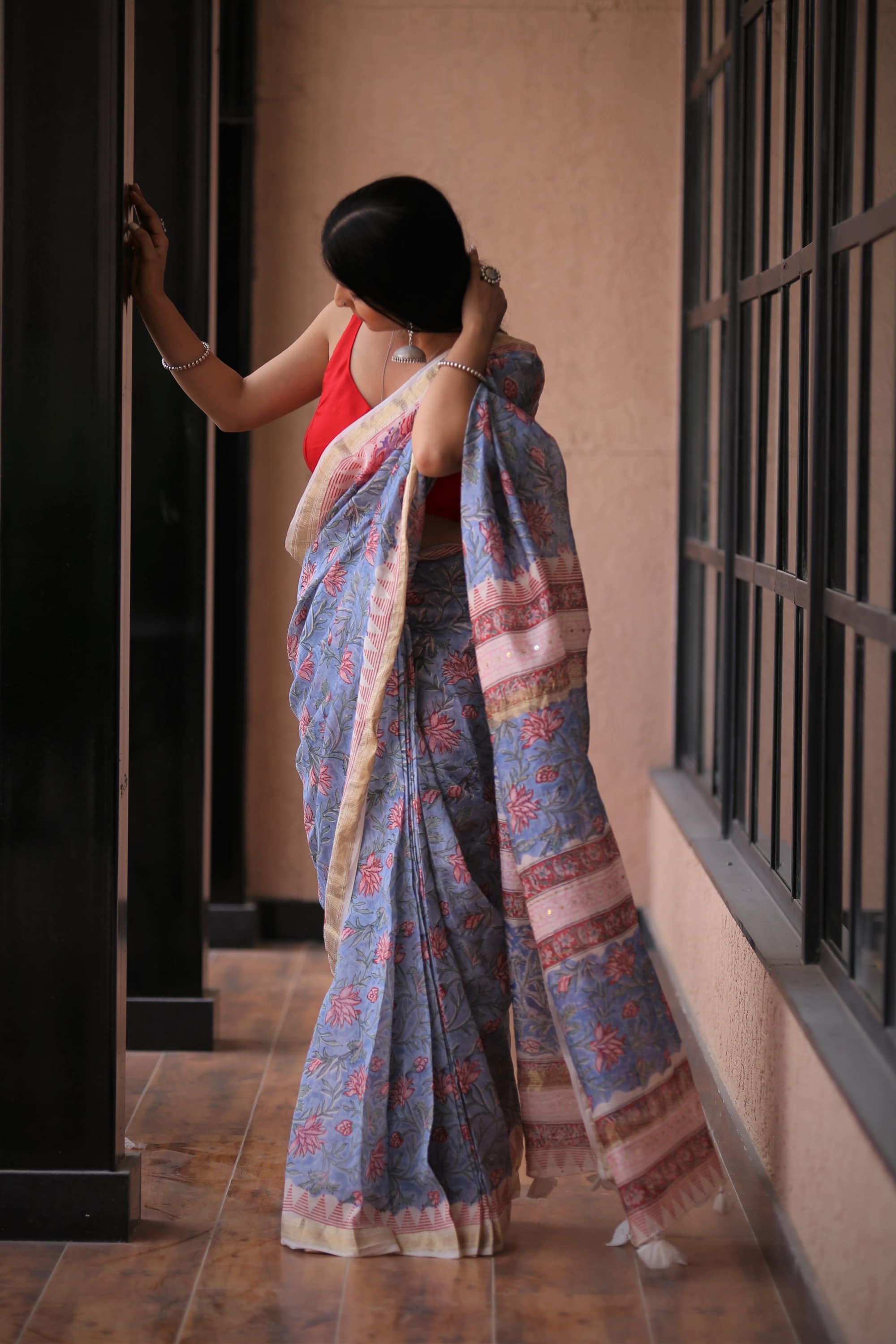 chanderi saree maheshwari saree blockprint saree beautiful saree blue saree