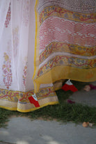 blockprint kota doria mughal print saree with tassels