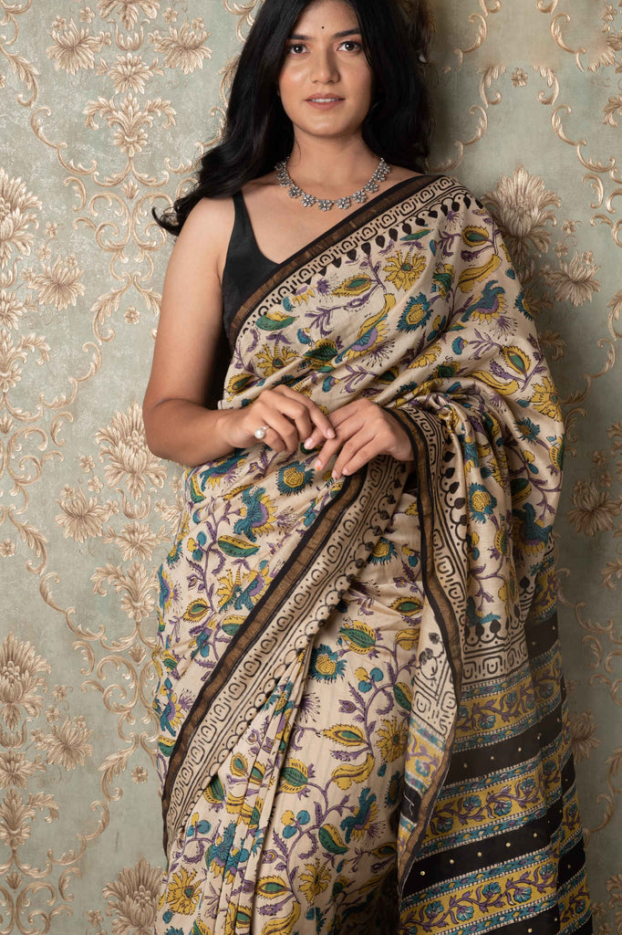 chanderi saree  blockprint saree black saree handcrafted saree hand embroidery saree