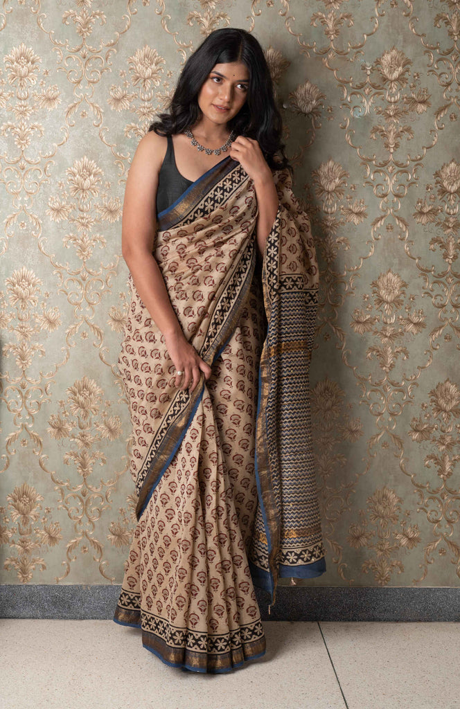chanderi saree maheshwari saree blockprint saree beautiful saree biege saree