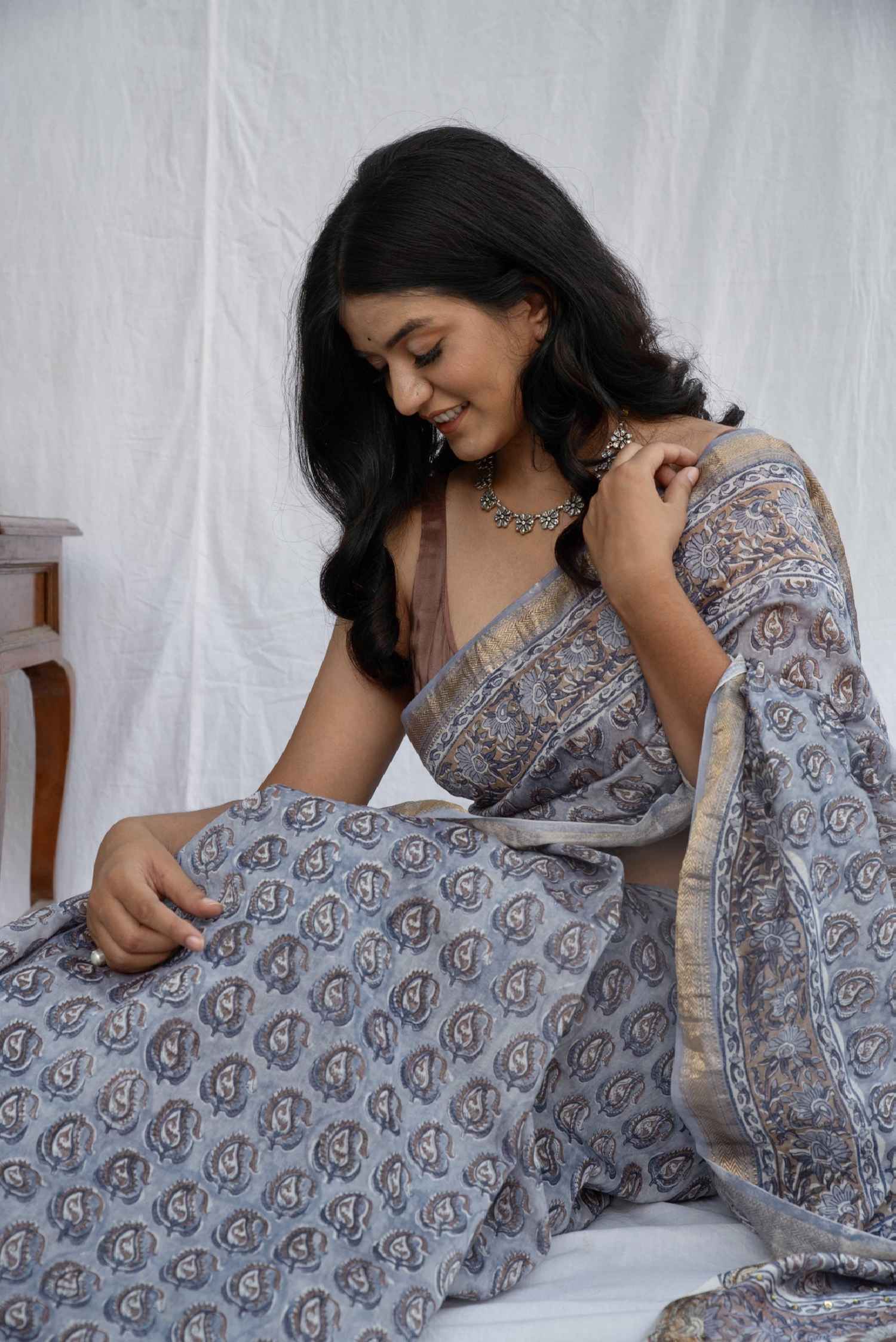 chanderi saree maheshwari saree blockprint saree beautiful saree blue saree