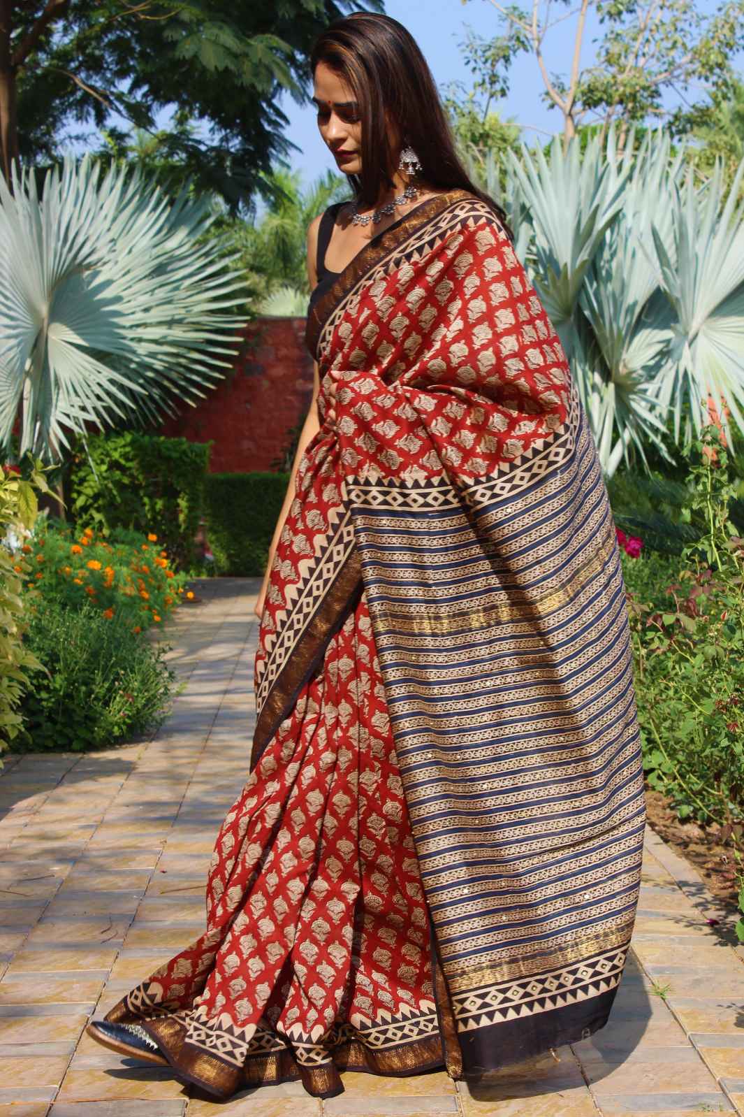 chanderi saree embroidery saree blockprint saree naturally dyed saree 